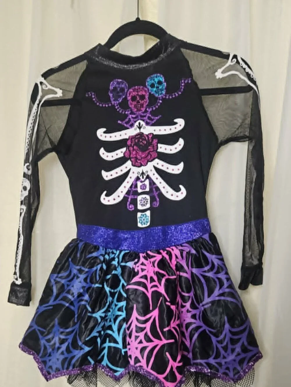 Day of the Dead Halloween Costume Girls Size Medium 8-10 with Mask - Picture 2 of 6